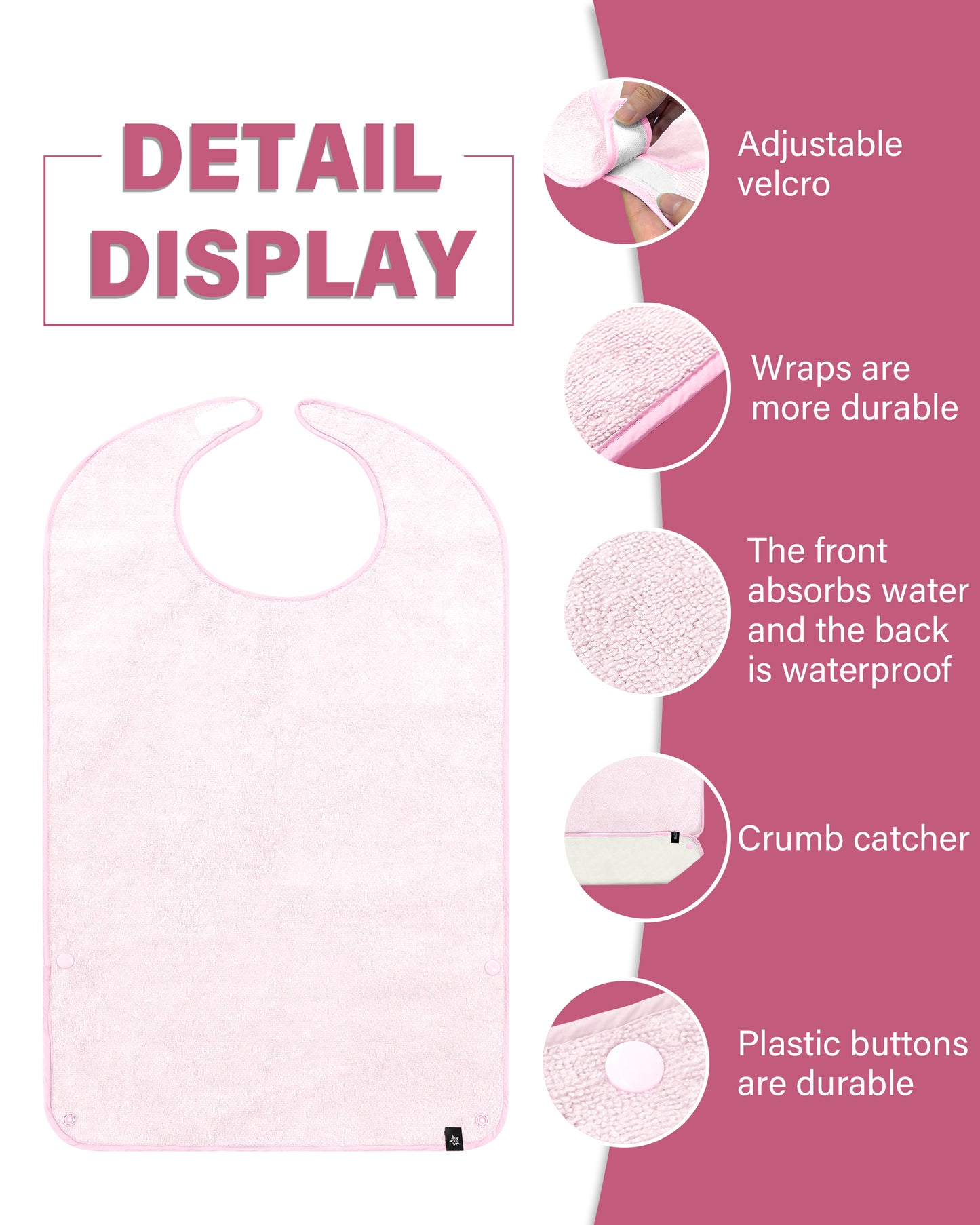 SPRING SEAON Adult Bibs Washable Towel Bibs for Eating - Unisex Dining Clothing Protectors 2 Pack