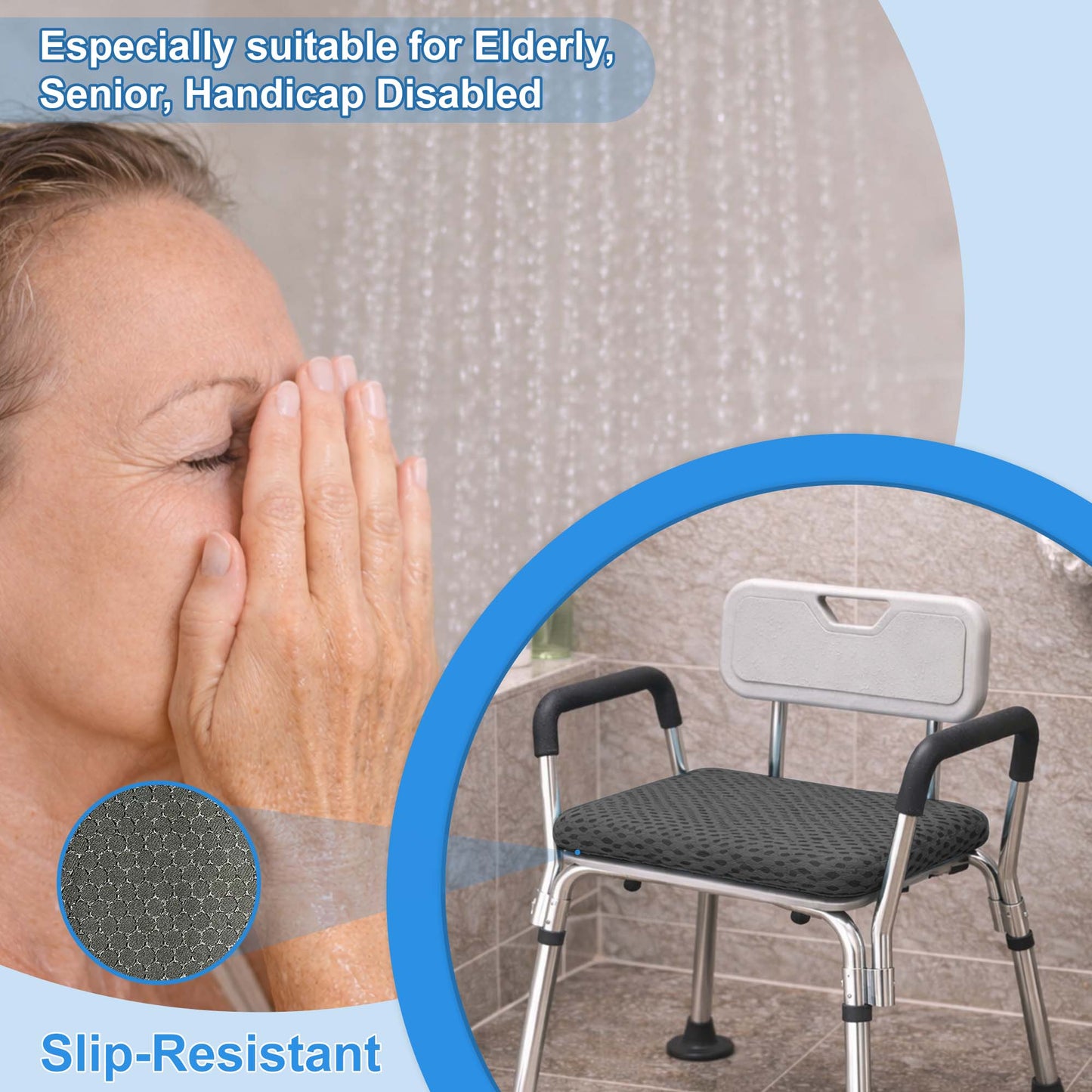 SPRING SEAON Non-Slip Gel Shower Chair Cushion – Quick-Dry Mesh Bath Seat Pad for Seniors(gray)