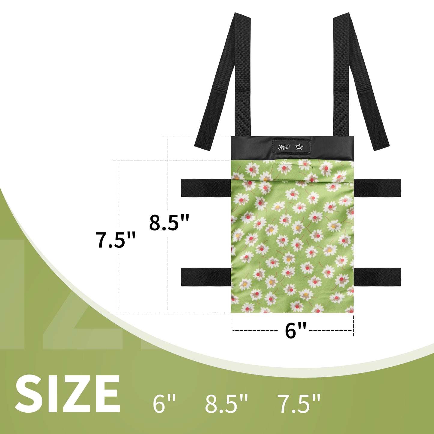SpringSeaon Lightweight Crutch Storage Pouch,Water-Proof Crutch Bag-Crutches Accessories-Green flower