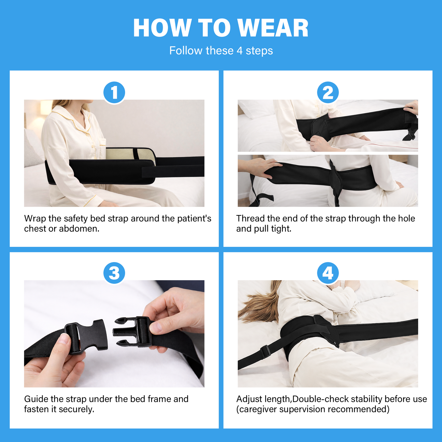 SPRING SEAON Bed Support Strap - Adjustable Positioning Belt for Bed & Wheelchair, 51.7 * 7" Padded Waist Belt Black