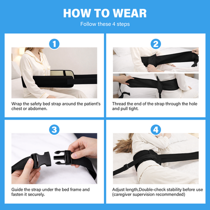SPRING SEAON Bed Support Strap - Adjustable Positioning Belt for Bed & Wheelchair, 51.7 * 7" Padded Waist Belt Black