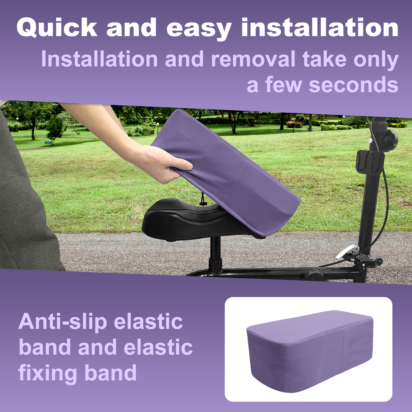 Cooling Knee Scooter Pad Cover with Memory Foam, Breathable Cushion for Summer, Fits Most Knee Walkers(Purple)