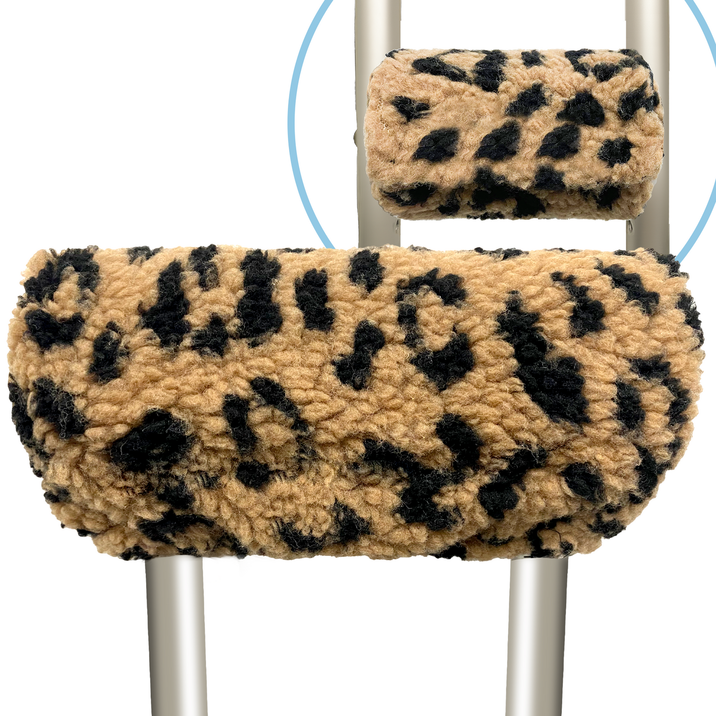 SPRING SEAON Kakhi Leopard Print Fleece Crutch Pad & Hand‑Grip Covers Cushion for Crutches