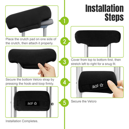SPRING SEAON Universal Fleece Crutch Pads - Soft Underarm & Hand Grip Covers Set-Black