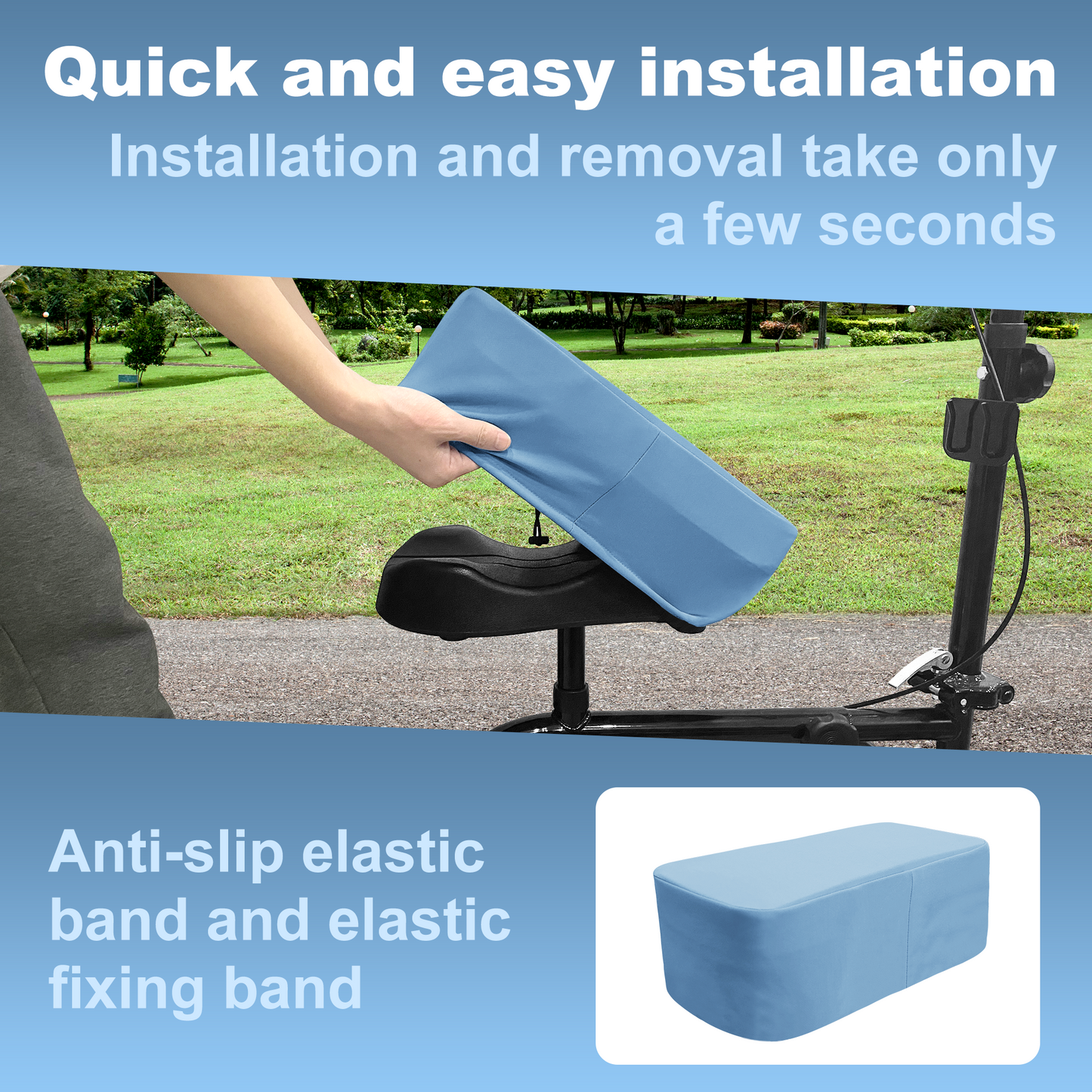 Cooling Knee Scooter Pad Cover with Memory Foam, Breathable Cushion for Summer, Fits Most Knee Walkers(Light blue)
