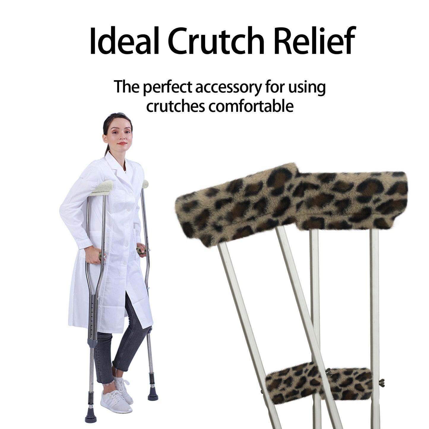 SPRING SEAON Leopard Ultra-Soft Fluffy Crutch Pads Covers | Cloud-Like Comfort Style Crutch Accessories