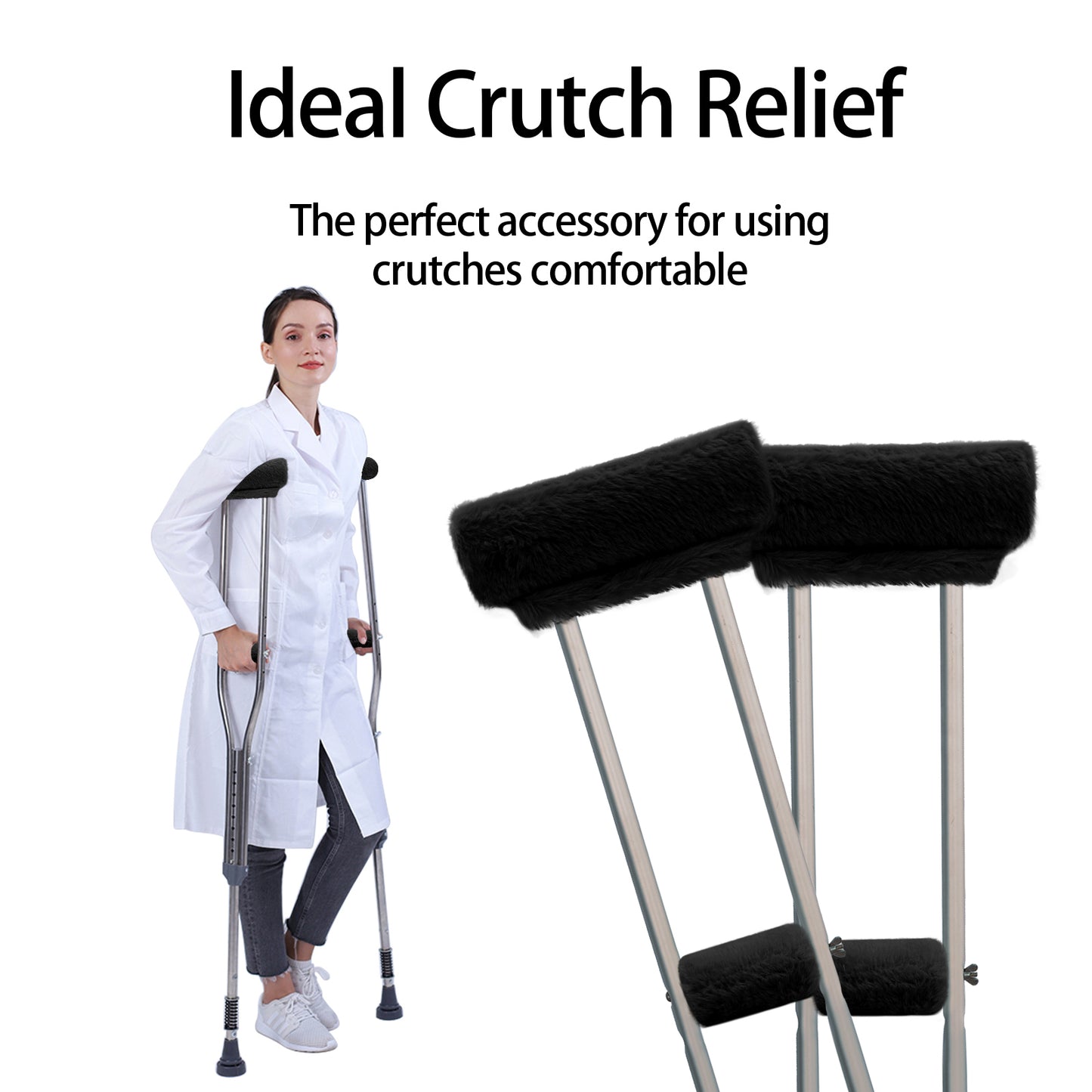 SPRING SEAON Black Ultra-Soft Fluffy Crutch Pads Covers | Cloud-Like Comfort Style Crutch Accessories