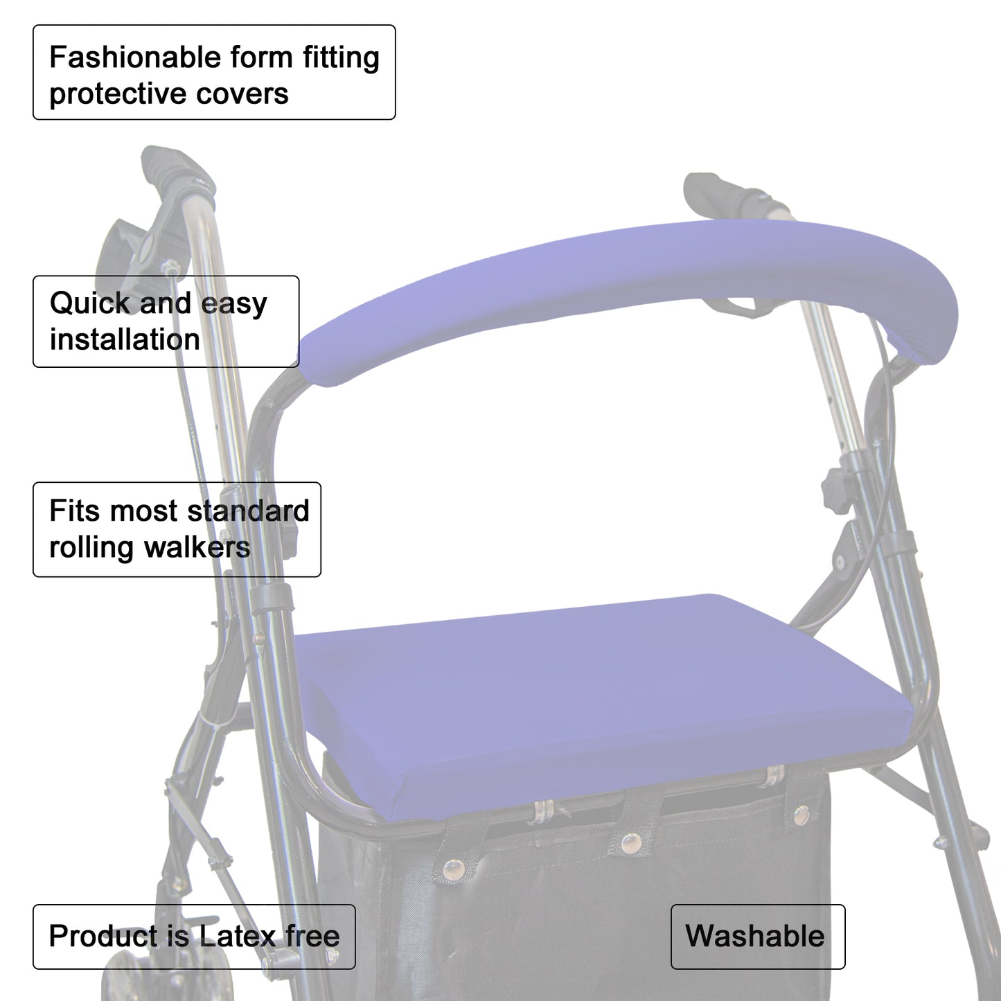 Unisex Rollator Walker Seat and Backrest Covers - Universal Soft Rollator Accessories (Royal blue)