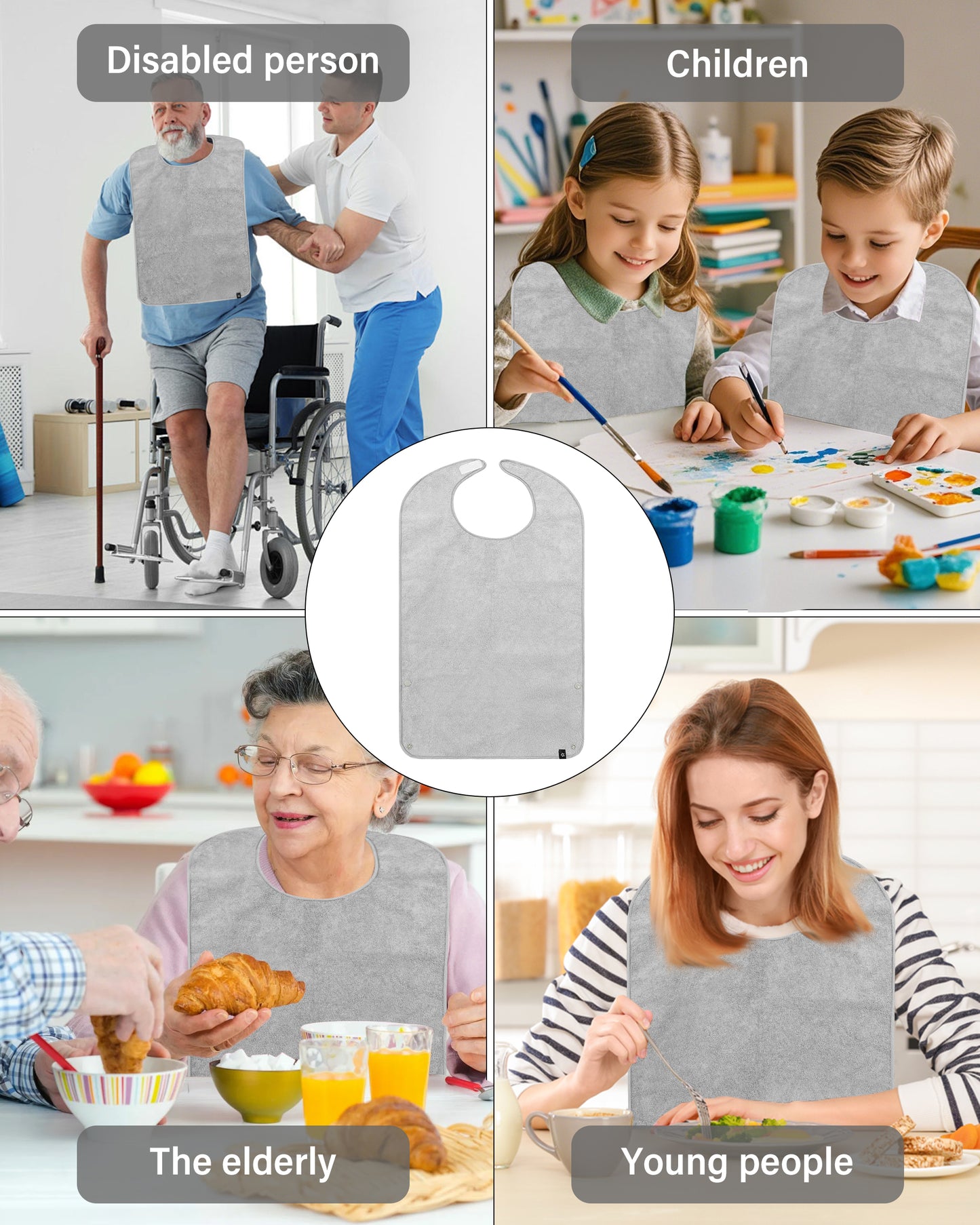 SPRING SEAON Adult Bibs Washable Towel Bibs for Eating - Unisex Dining Clothing Protectors 2 Pack