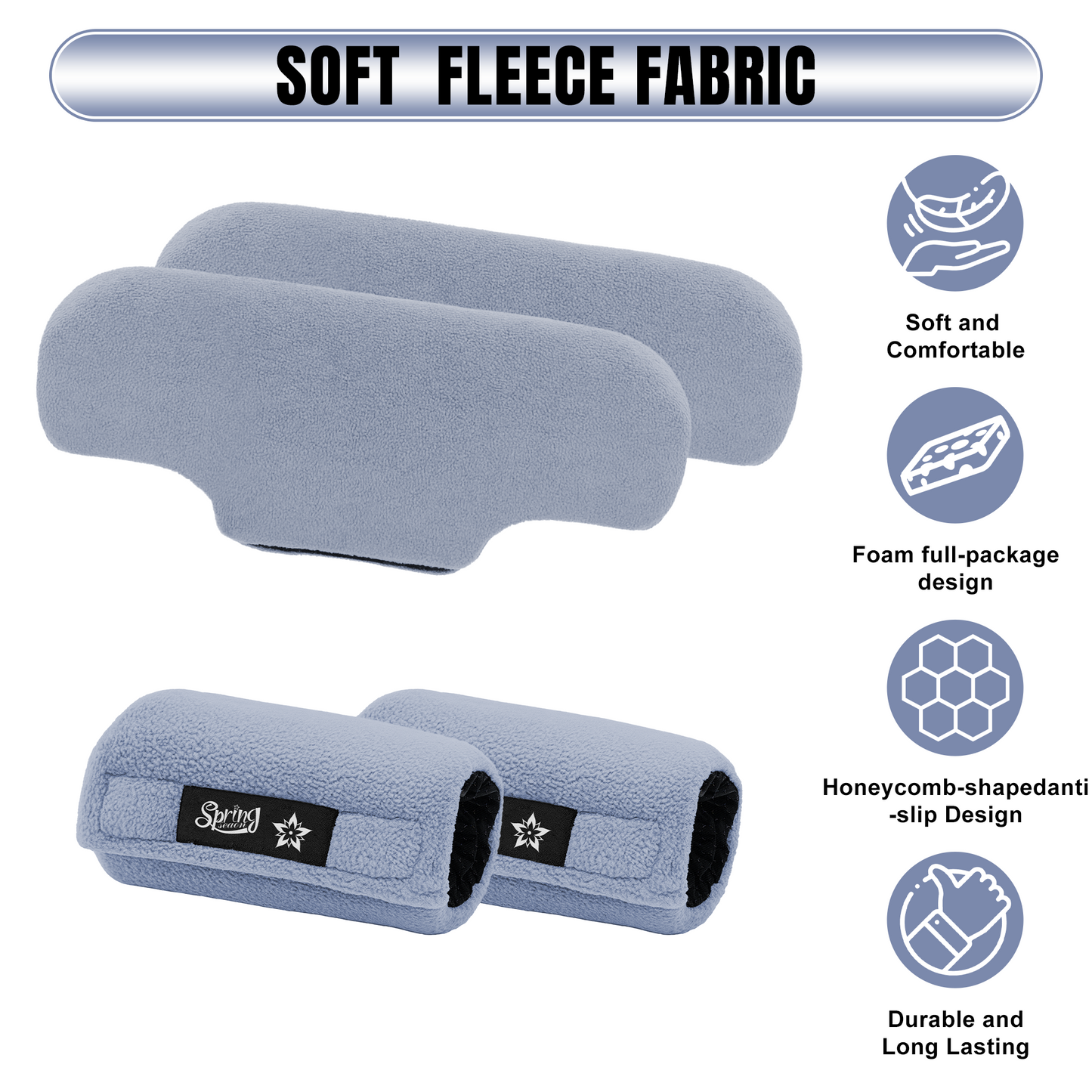 SPRING SEAON Universal Fleece Crutch Pads - Soft Underarm & Hand Grip Covers Set-Light Blue