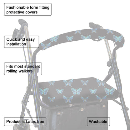 Unisex Rollator Walker Seat and Backrest Covers - Universal Soft Rollator Accessories (blue butterfly)