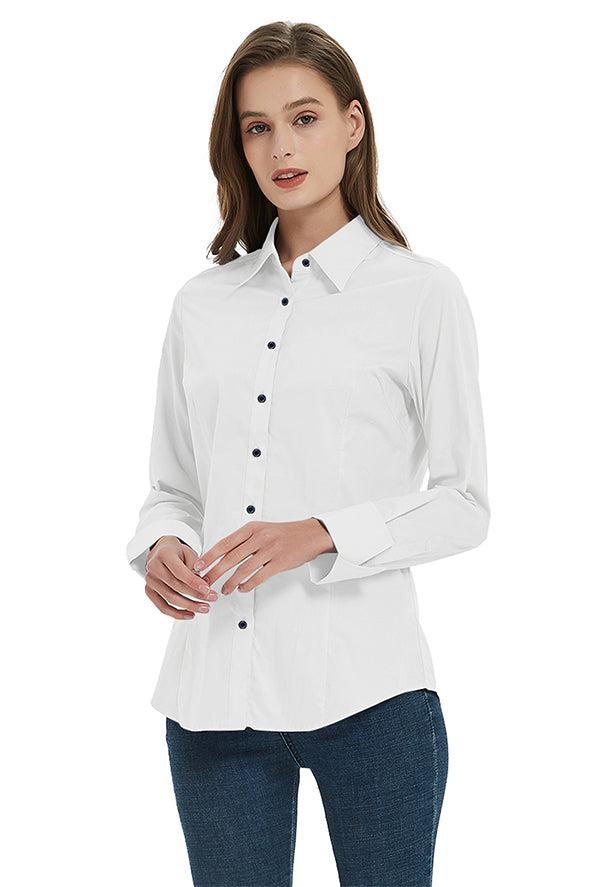 Women's Long Sleeve Regular Fit Dress Shirts in White