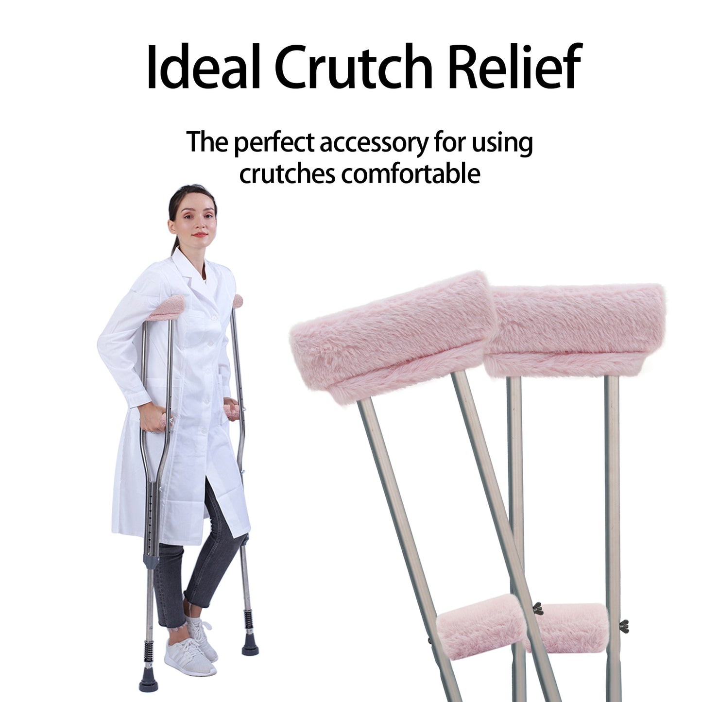SPRING SEAON Pink Ultra-Soft Fluffy Crutch Pads Covers | Cloud-Like Comfort Style Crutch Accessories