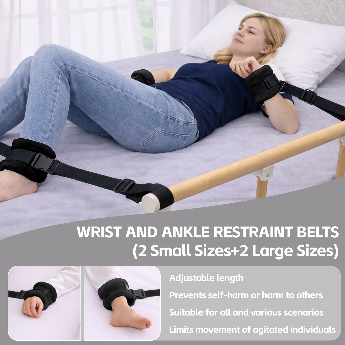 SPRING SEAON Bed Safety Straps (4 Pack) - Soft Padded Limb Holders with Quick-Release Buckles
