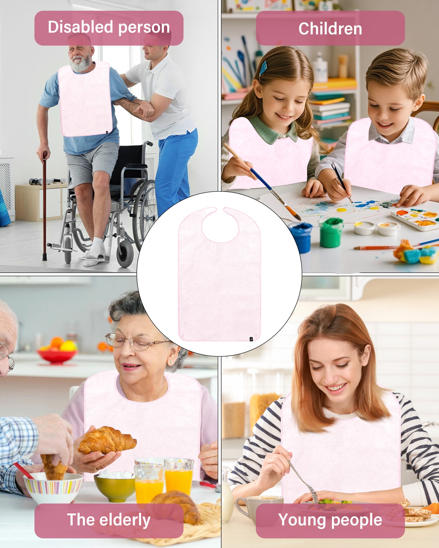 SPRING SEAON Adult Bibs Washable Towel Bibs for Eating - Unisex Dining Clothing Protectors 2 Pack