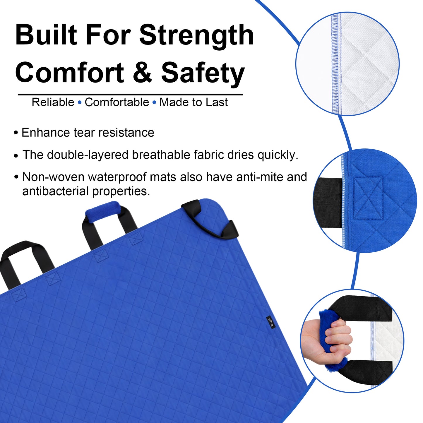 34" x 52" Positioning Bed Pad, Waterproof Transfer Sheet with 8 Reinforced Handles, Washable Reusable Patient Moving Pad(blue)