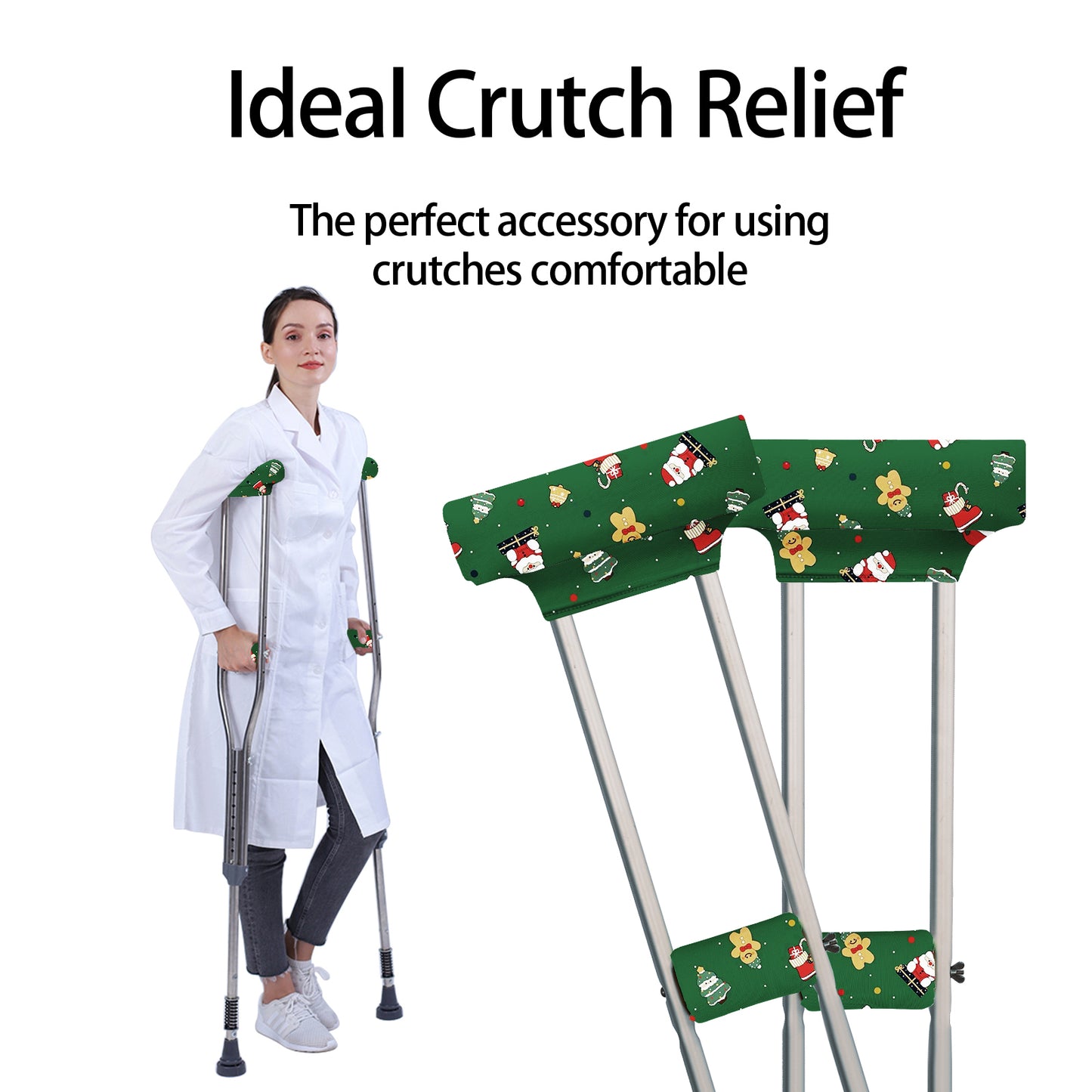 SpringSeaon Xmas Pattern Underarm Crutch's Pad and Hand Grip Covers Universal Crutch Accessories