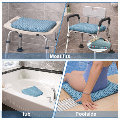 SPRING SEAON Non-Slip Gel Shower Chair Cushion – Quick-Dry Mesh Bath Seat Pad for Seniors(blue)