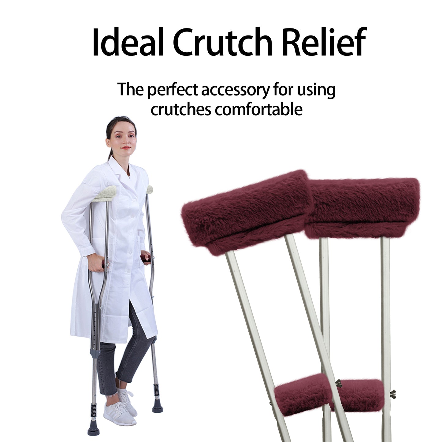 SPRING SEAON Wine Red Ultra-Soft Fluffy Crutch Pads Covers | Cloud-Like Comfort Style Crutch Accessories