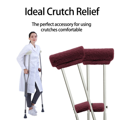 SPRING SEAON Wine Red Ultra-Soft Fluffy Crutch Pads Covers | Cloud-Like Comfort Style Crutch Accessories