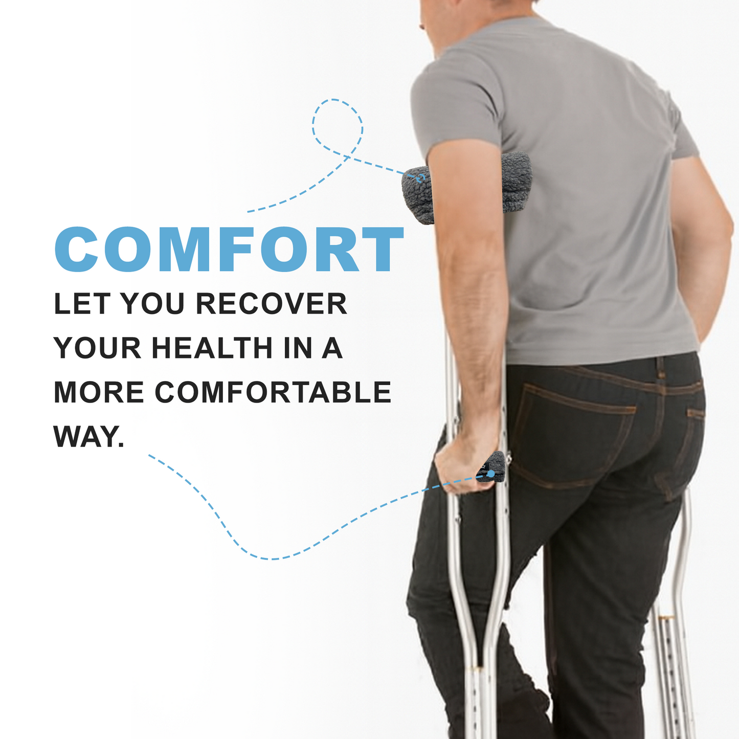 SPRING SEAON Gray Sherpa Crutch Pad & Hand‑Grip Covers Cushion for Crutches