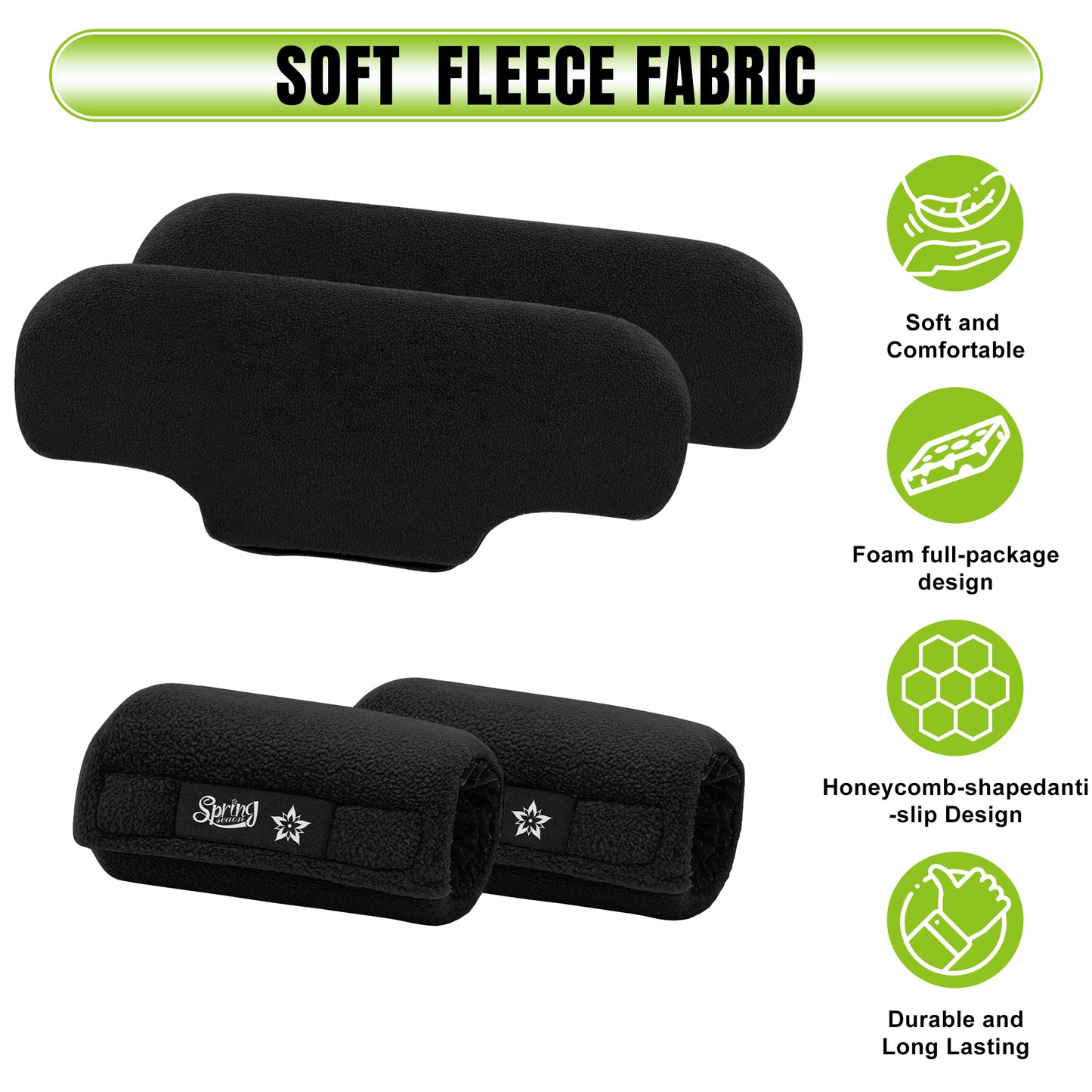 SPRING SEAON Universal Fleece Crutch Pads - Soft Underarm & Hand Grip Covers Set-Black