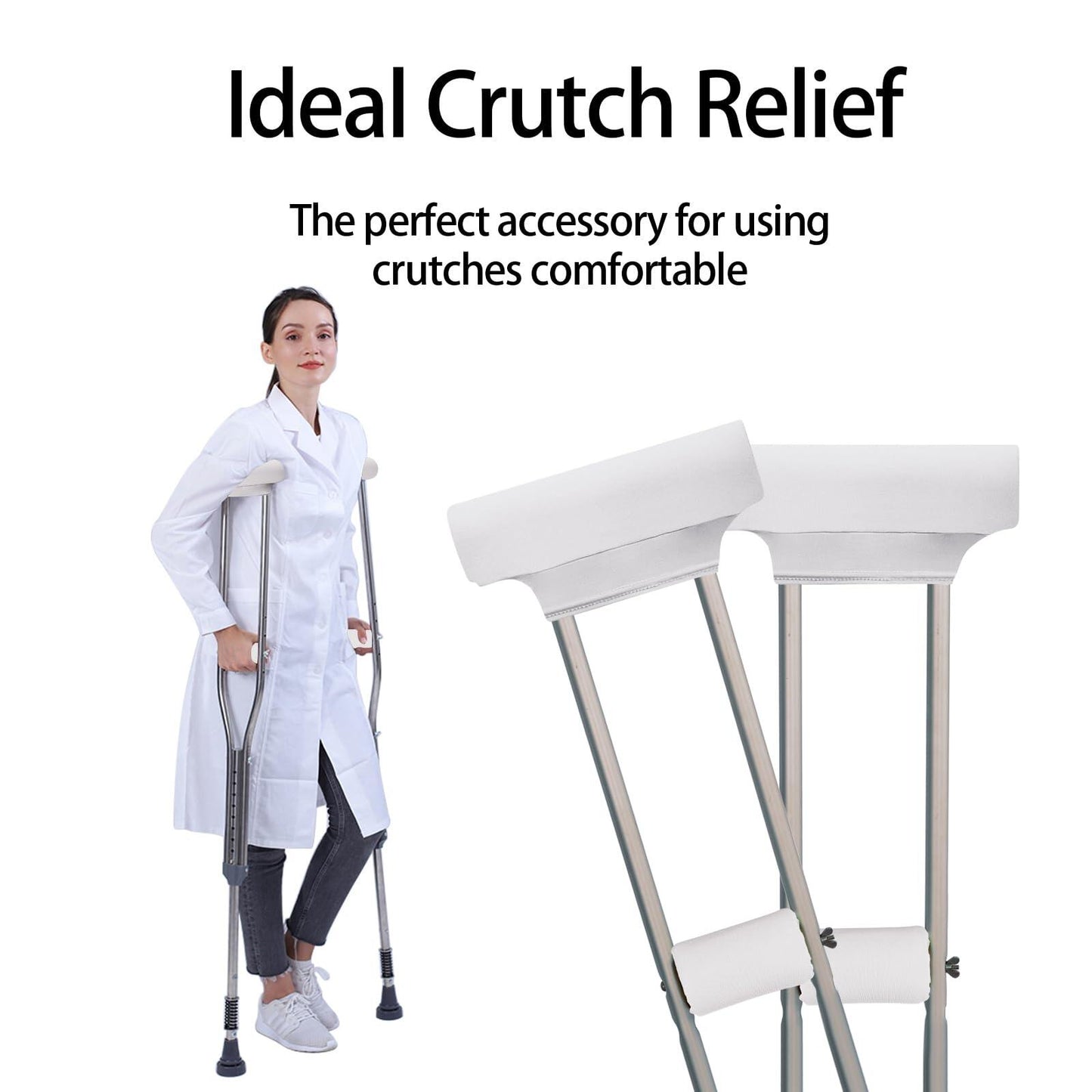Universal Underarm Crutches Padded Crutch Pads with Hand Grips Padding Handle Covers