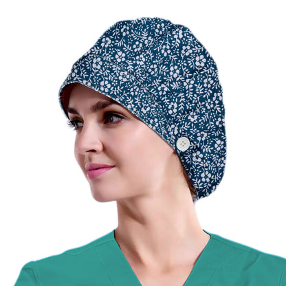 Women's  Flower Bouffant Hats Beanies Working Cap Button Sweatband Adjustable