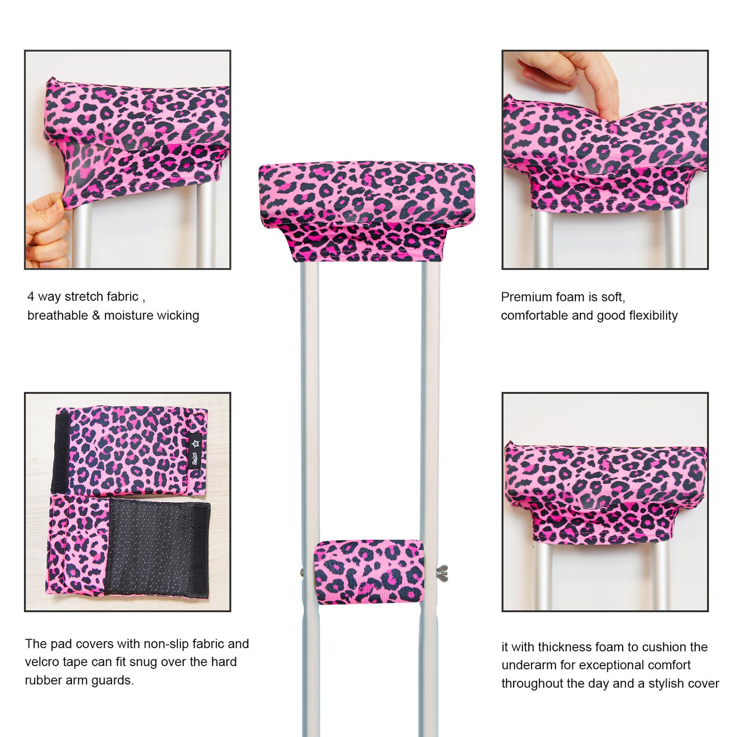 Universal Underarm Crutches Padded Crutch Pads with Hand Grips Padding Handle Covers Dark purple