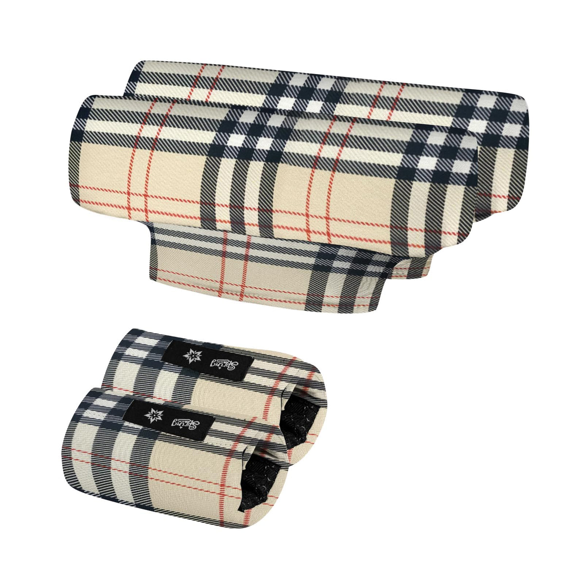 Khaki Check Pattern Underarm Crutch Pad & Hand Grip Covers - Universal Padded Cushion Set