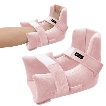 Heel Protectors with Hot/Cold Pack Pocket - Adjustable Plush Ankle Cushion (Pink)