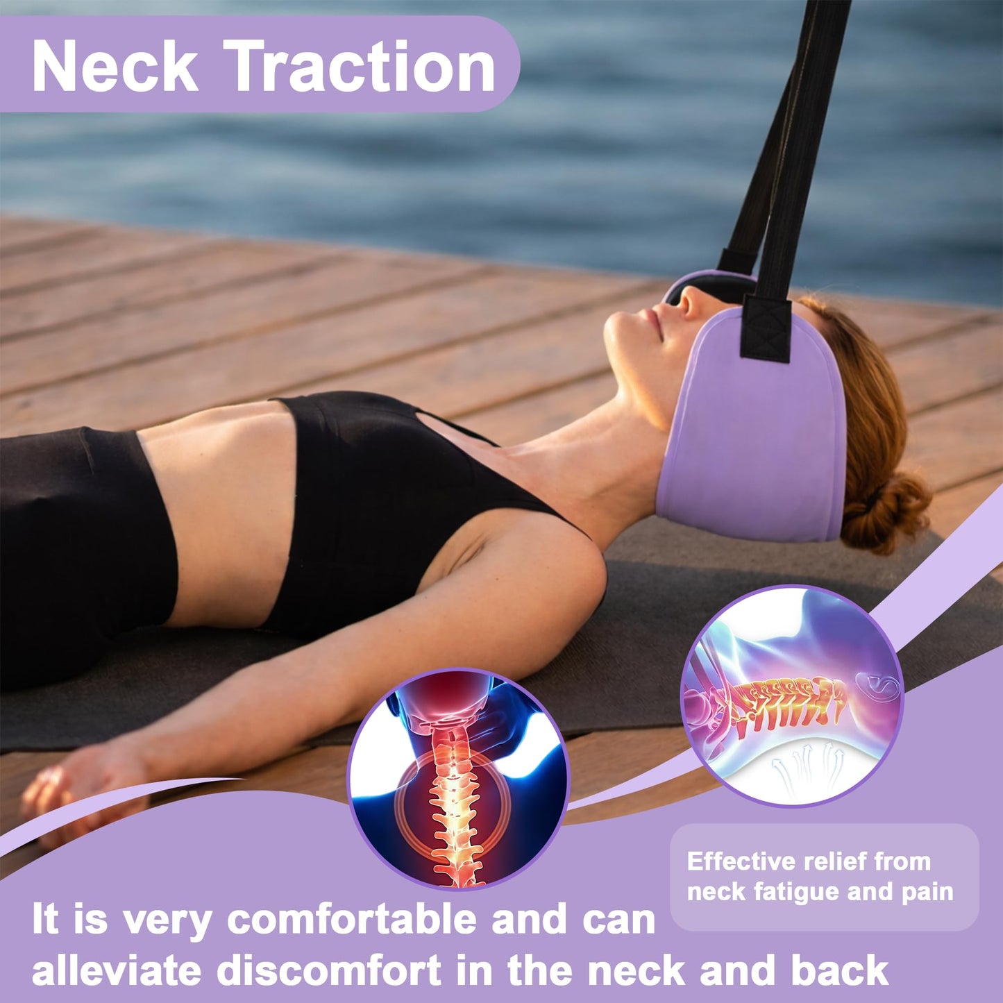SPRING SEAON Adjustable Neck Hammock Neck Stretcher - Portable with 2 Pads for Home & Office (Navy Blue)