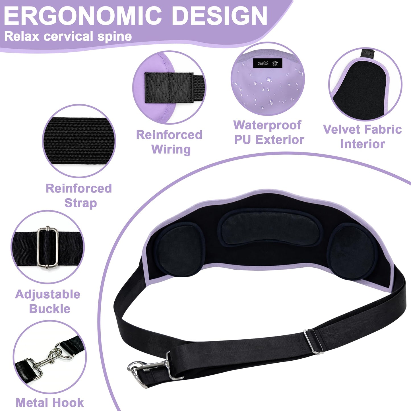SPRING SEAON Adjustable Neck Hammock Neck Stretcher - Portable with 2 Pads for Home & Office (Navy Blue)