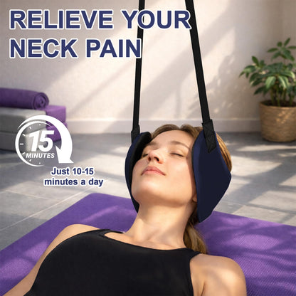 SPRING SEAON Adjustable Neck Hammock Neck Stretcher - Portable with 2 Pads for Home & Office (Navy Blue)