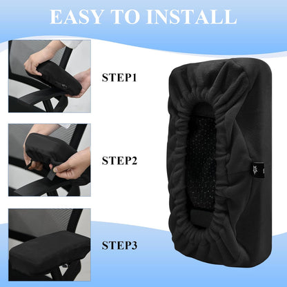 SPRING SEAON Office Chair Arm Covers - Soft Memory Foam Armrest Pads Short Plush 2 Pack (Black)