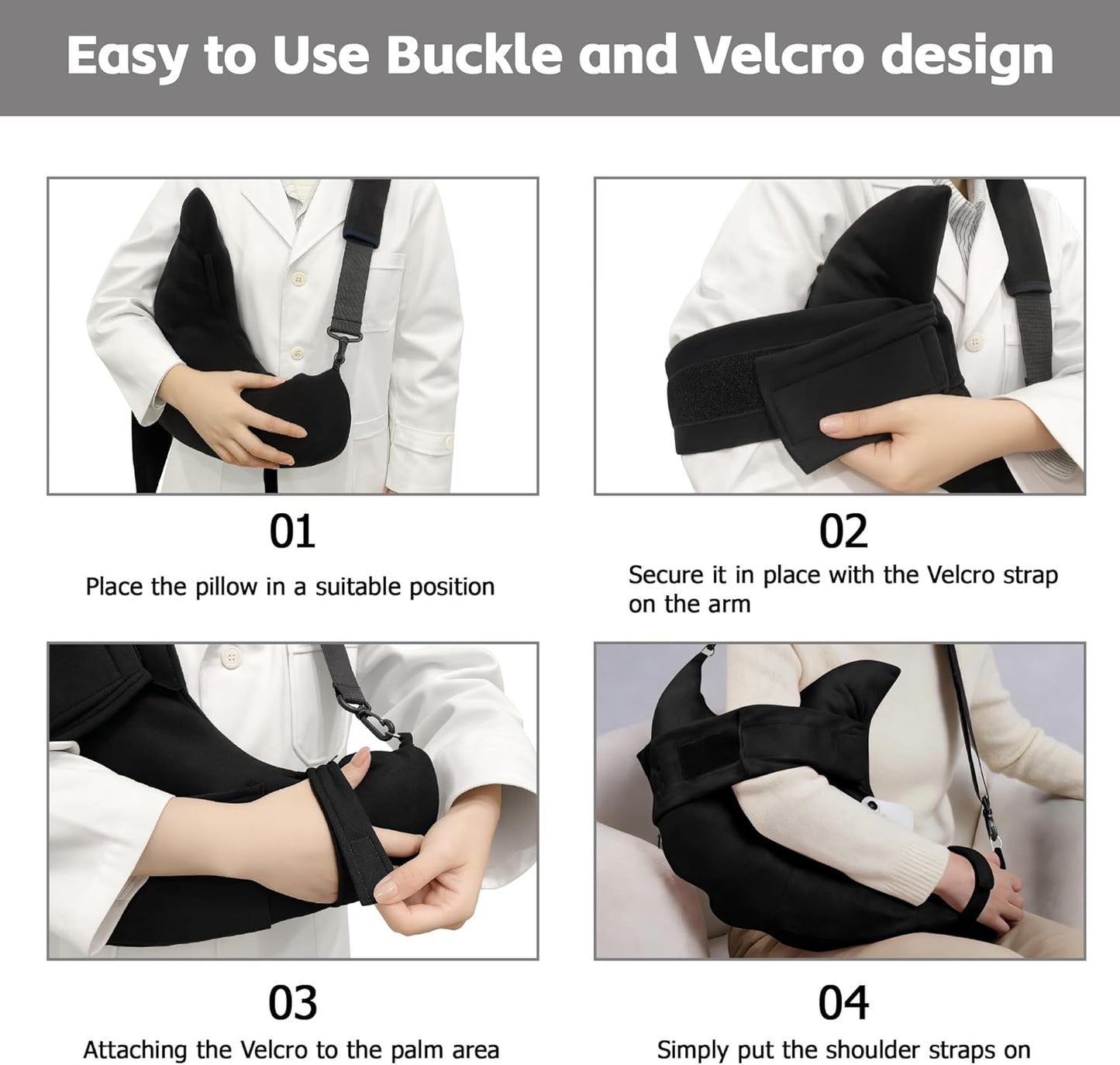 SPRING SEAON Shoulder Support Pillow with Pocket - Breathable Arm Support Cushion for Side Sleepers (Grey)