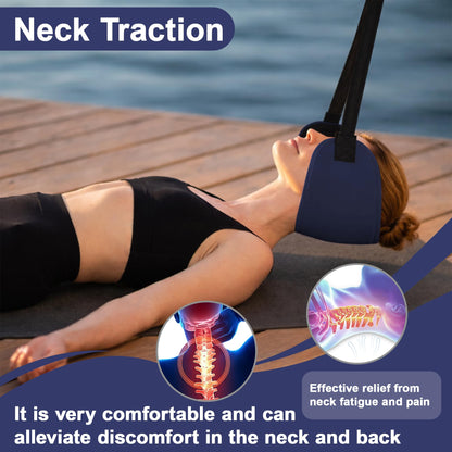 SPRING SEAON Adjustable Neck Hammock Neck Stretcher - Portable with 2 Pads for Home & Office (Navy Blue)