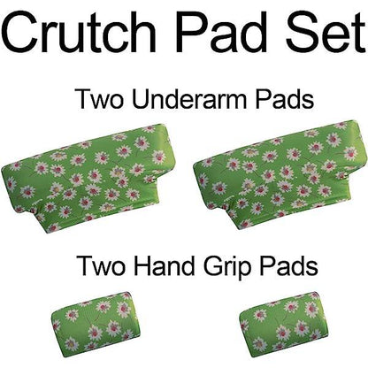 Underarm Crutch's Pad and Hand Grip Covers Universal Forearm Handle Padded Cushion Sets Accessories for Crutches (Green Flower)