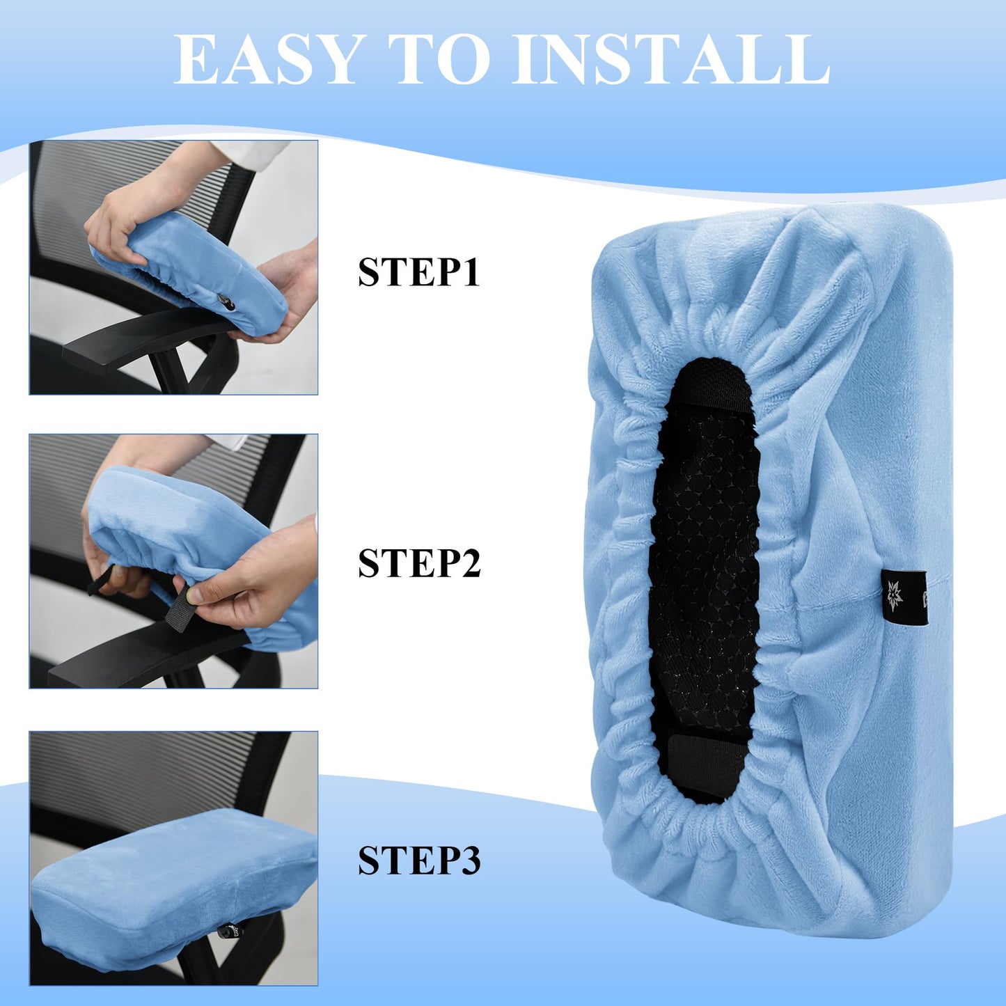 SPRING SEAON Office Chair Arm Covers - Soft Memory Foam Armrest Pads Short Plush 2 Pack (Light Blue)