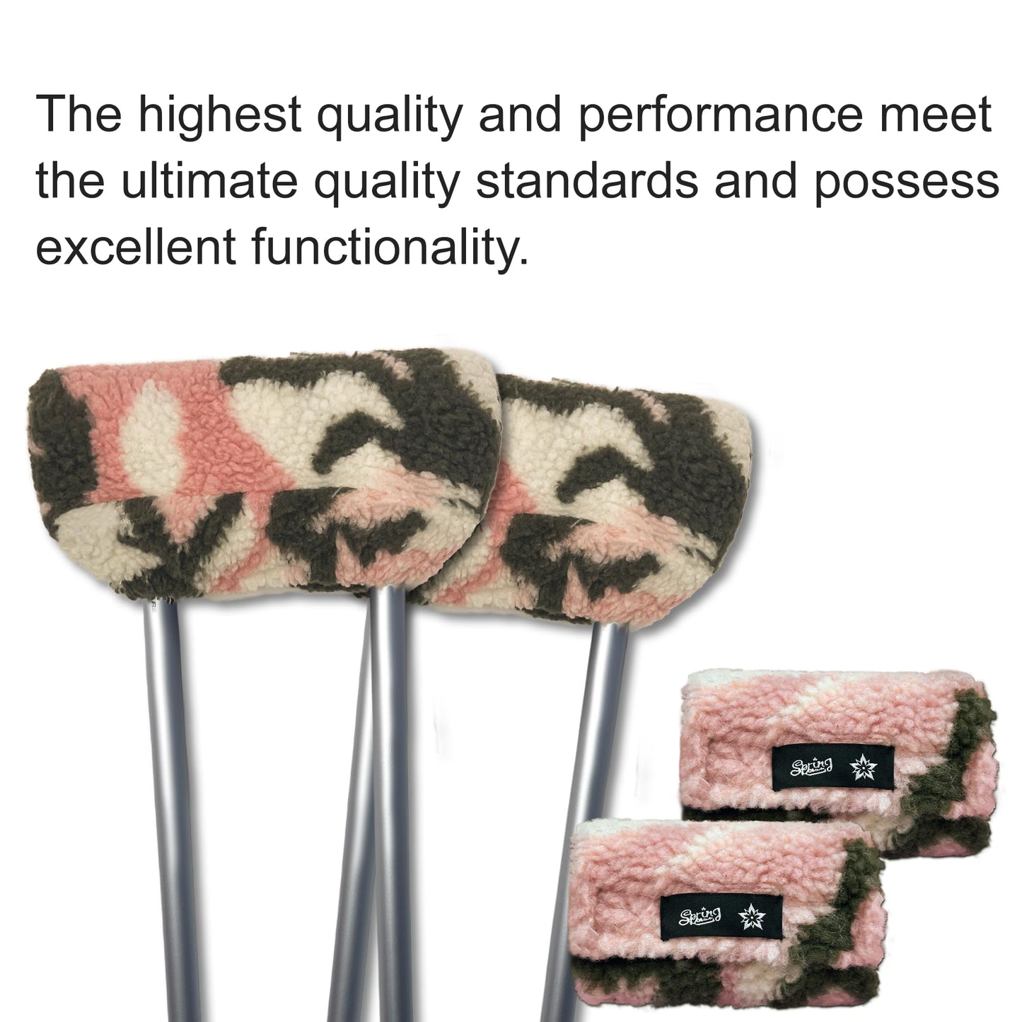 Pink Camo Sherpa Crutch Pad & Hand Grip Covers - Universal Fit Cushion (6-Piece Kit)