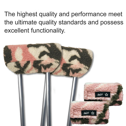 Pink Camo Sherpa Crutch Pad & Hand Grip Covers - Universal Fit Cushion (6-Piece Kit)