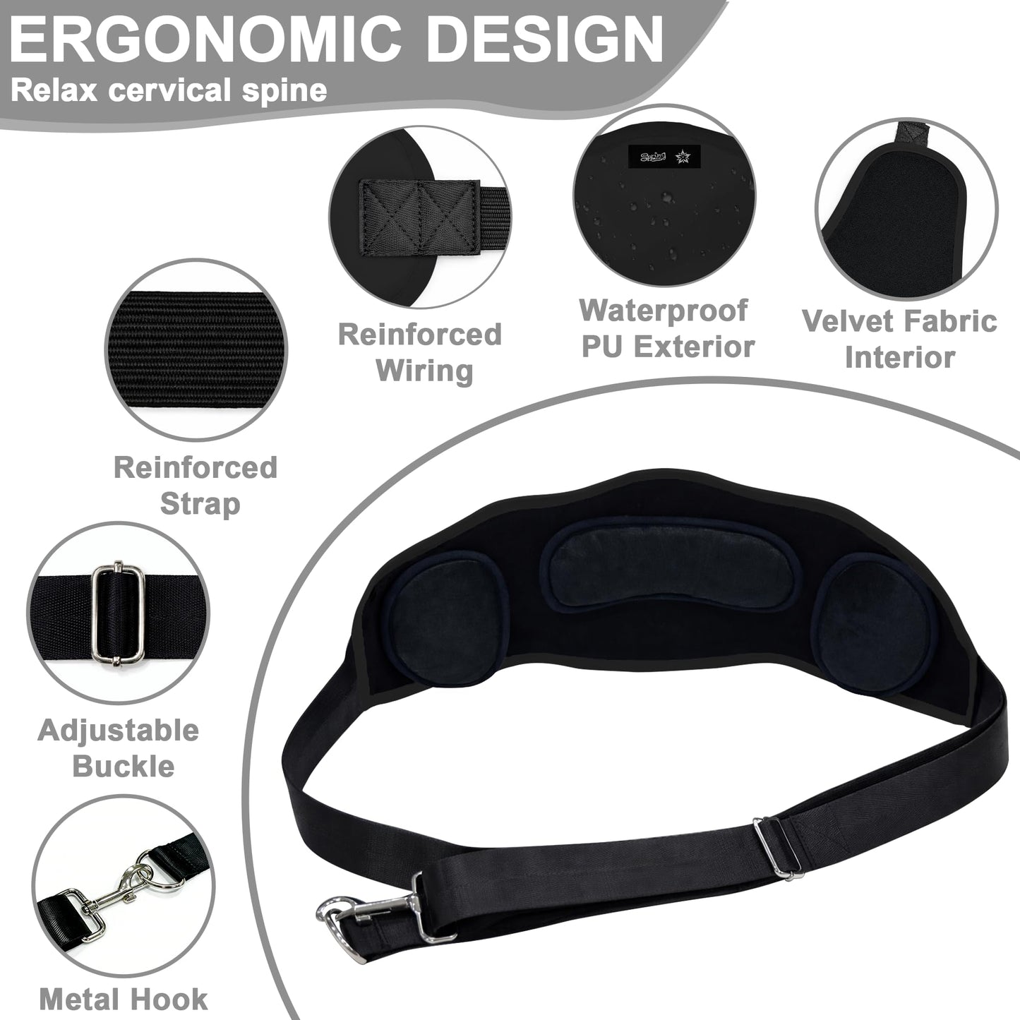 SPRING SEAON Adjustable Neck Hammock Neck Stretcher - Portable with 2 Pads for Home & Office (Navy Blue)