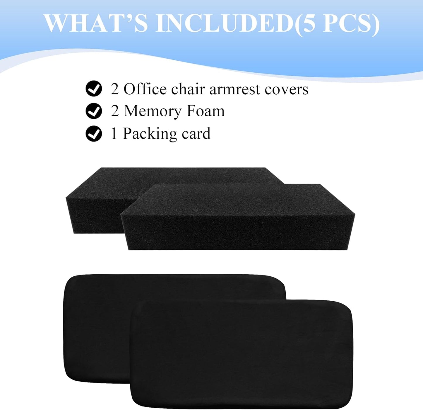 SPRING SEAON Office Chair Arm Covers - Soft Memory Foam Armrest Pads Short Plush 2 Pack (Black)