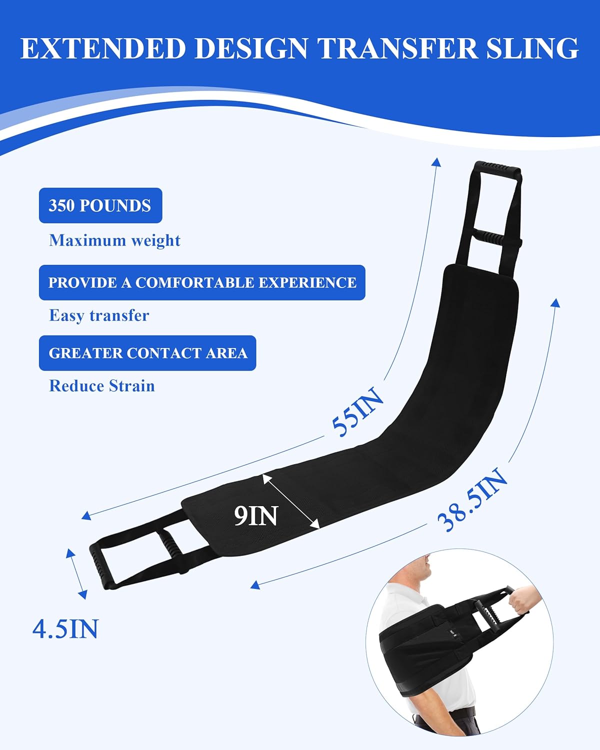 SPRING SEAON Transfer Sling - Essential Transfer Belt Lifting Strap with Mobility Aids for Seniors (Black)