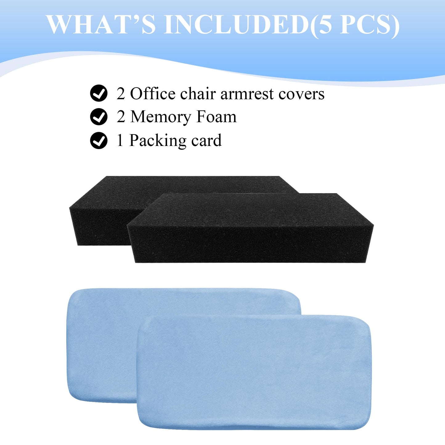 SPRING SEAON Office Chair Arm Covers - Soft Memory Foam Armrest Pads Short Plush 2 Pack (Light Blue)