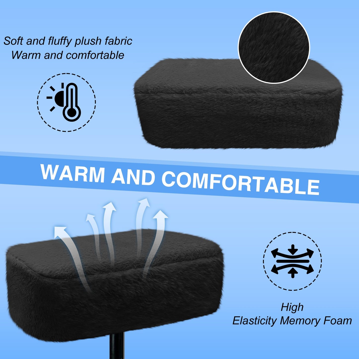 SPRING SEAON Knee Scooter Pad Cover - Soft Fluffy Plush Memory Foam 2 Inch Thick Universal Fit (Black)