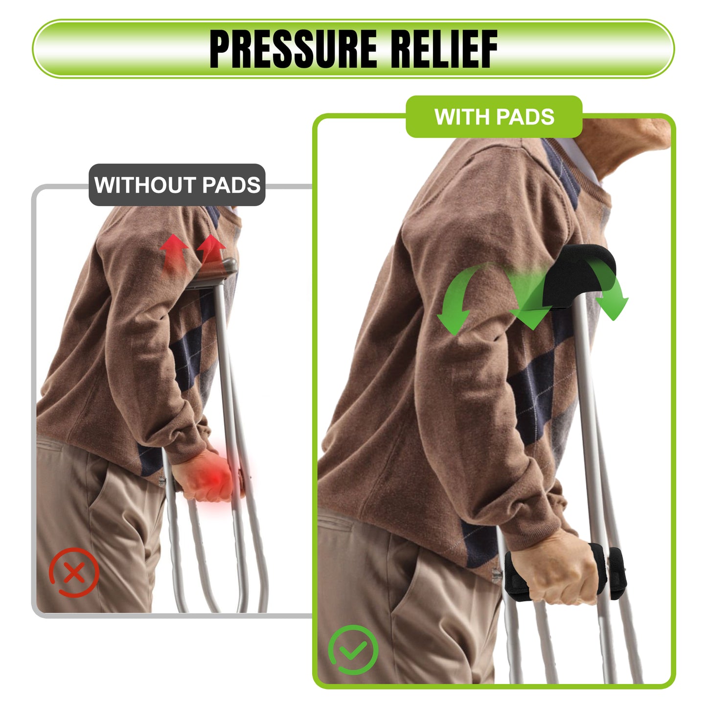 SPRING SEAON Universal Fleece Crutch Pads - Soft Underarm & Hand Grip Covers Set-Black