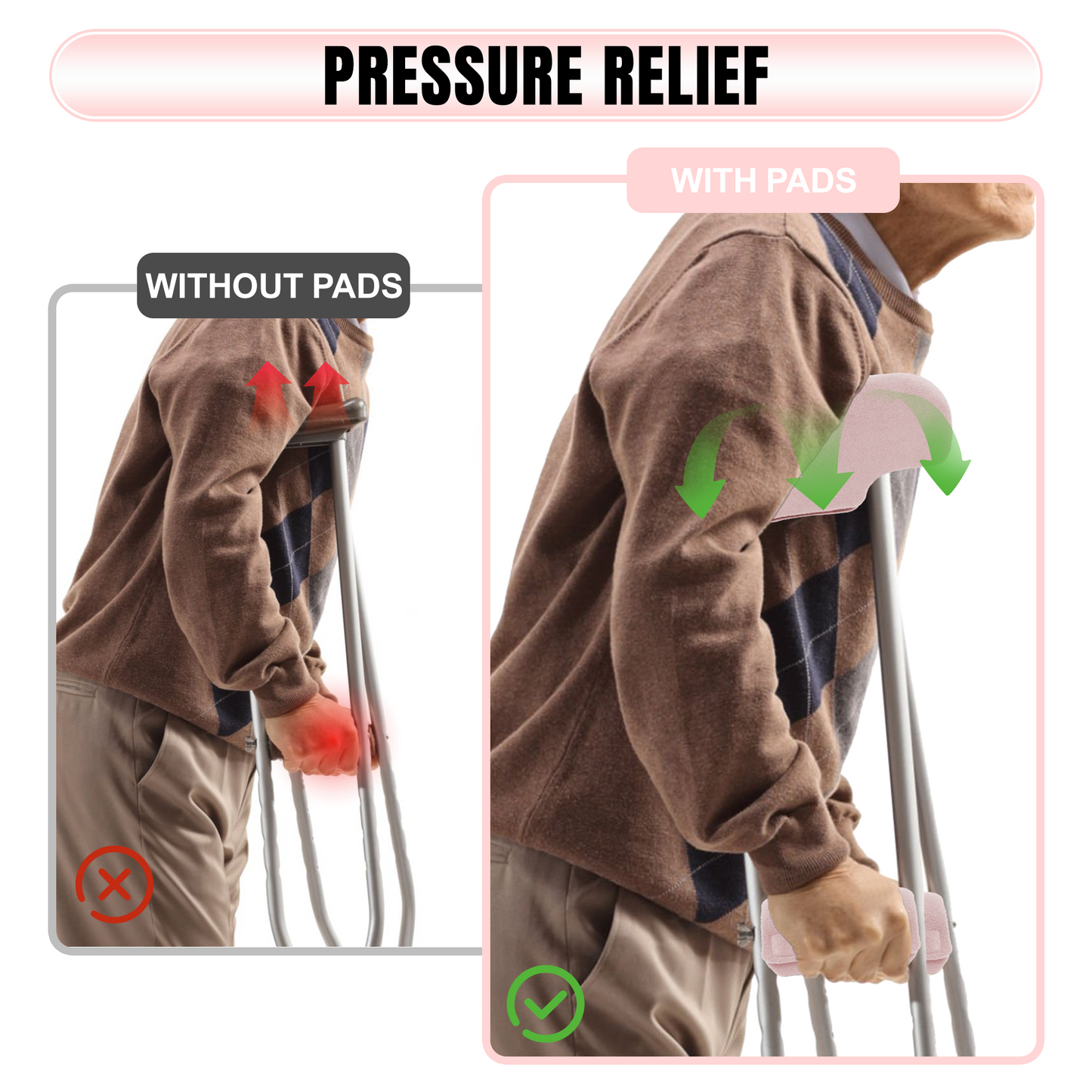 SPRING SEAON Universal Fleece Crutch Pads - Soft Underarm & Hand Grip Covers Set-Pink