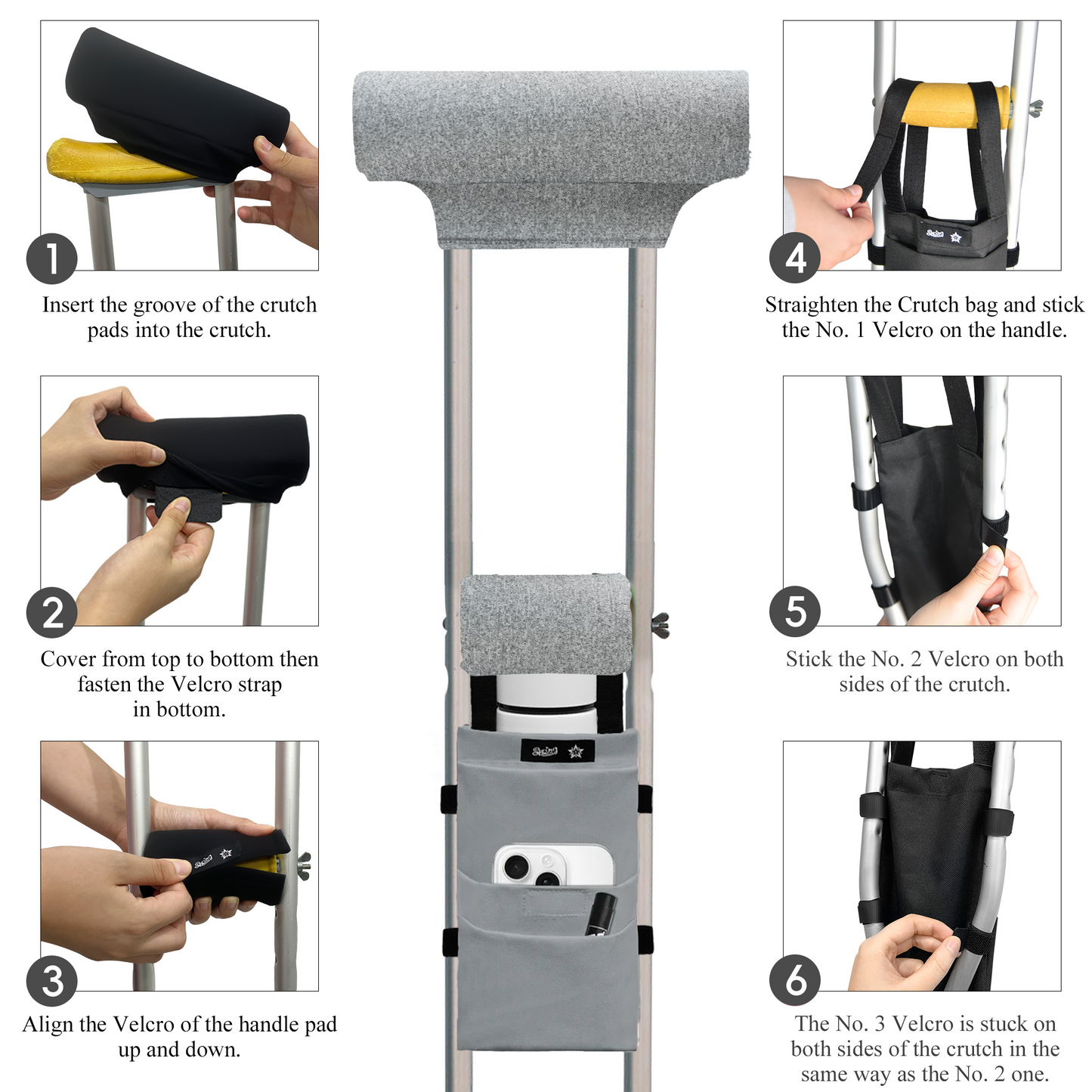 SpringSeaon Crutch Pads Set with Storage Bag - Ergonomic Memory Foam Cushions for Crutches, Water-Resistant Accessories