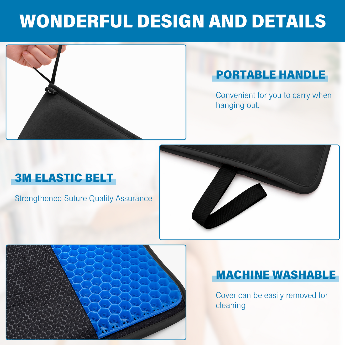 SPRING SEAON Large Gel Seat Cushion – Honeycomb Buffer Design with Extra Thick Filling, Anti-Slip Bottom